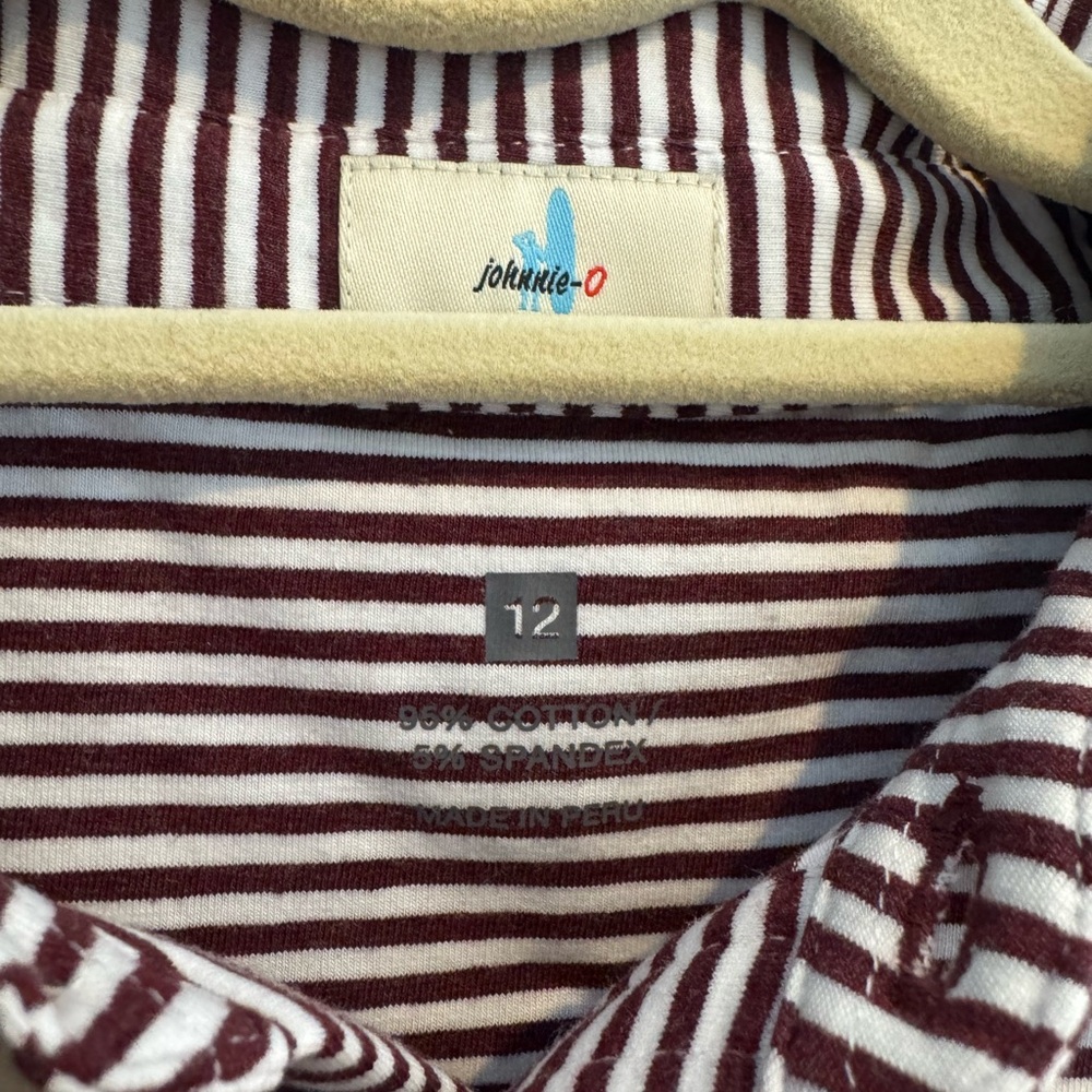 Johnnie-O NWT size 12 kids Maroon striped polo shirt - Picture 3 of 4